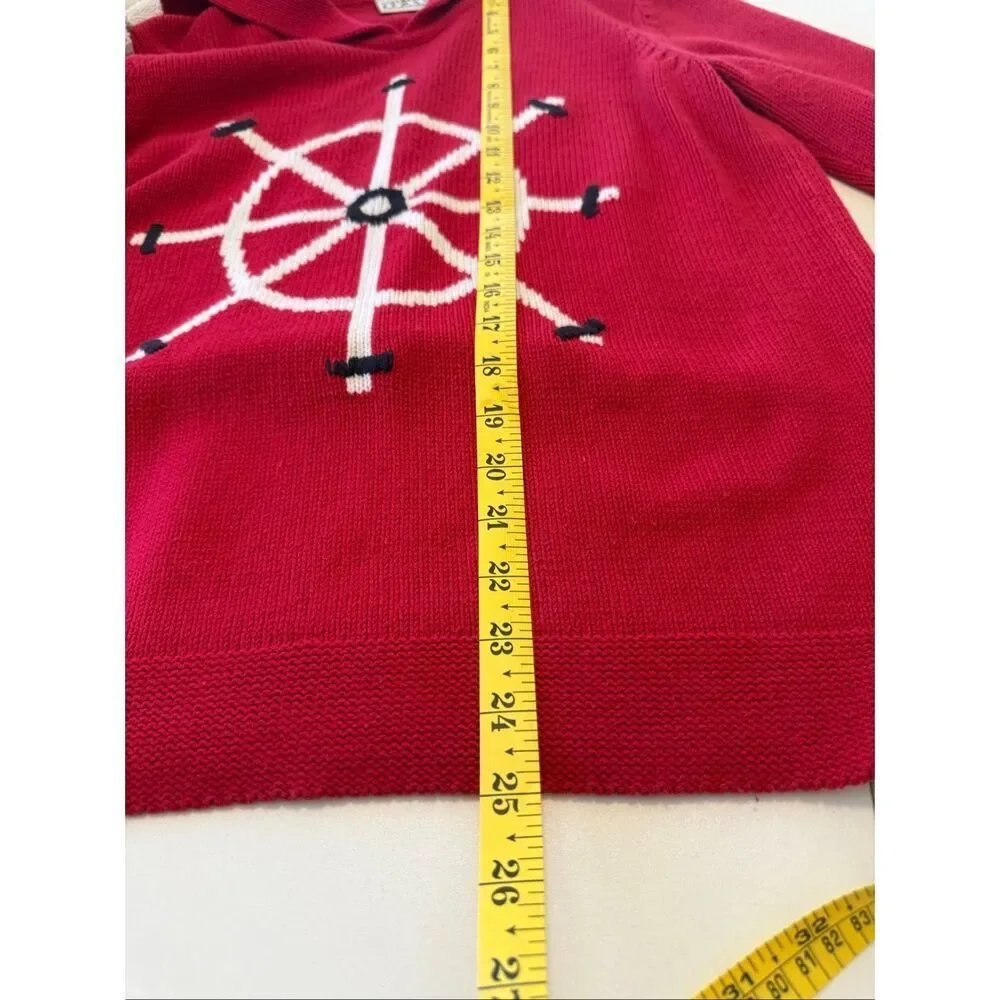 Liz Claiborne Villager Sport Sweater Vintage Red Sailor Collar Nautical Size MP